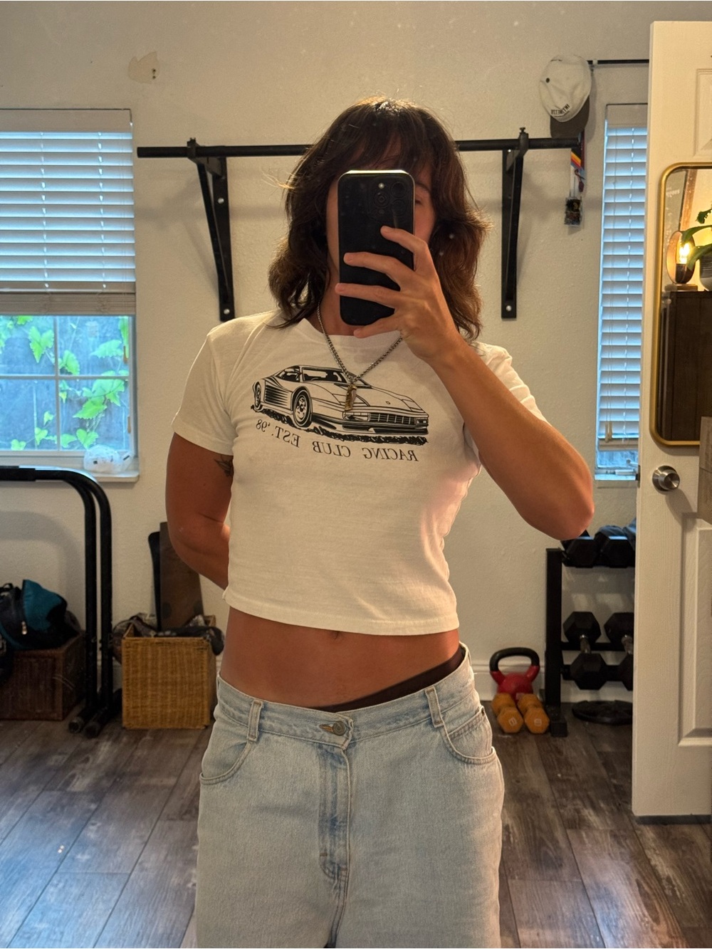White Graphic Crop Top - Racing Club Design
